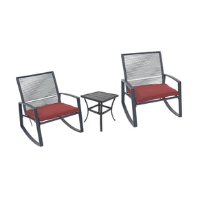 2-Person Red Metal Outdoor Patio Rocking Bistro Set - Omega Lifestyles