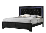 King Modern Black Upholstered LED Panel Bed Frame