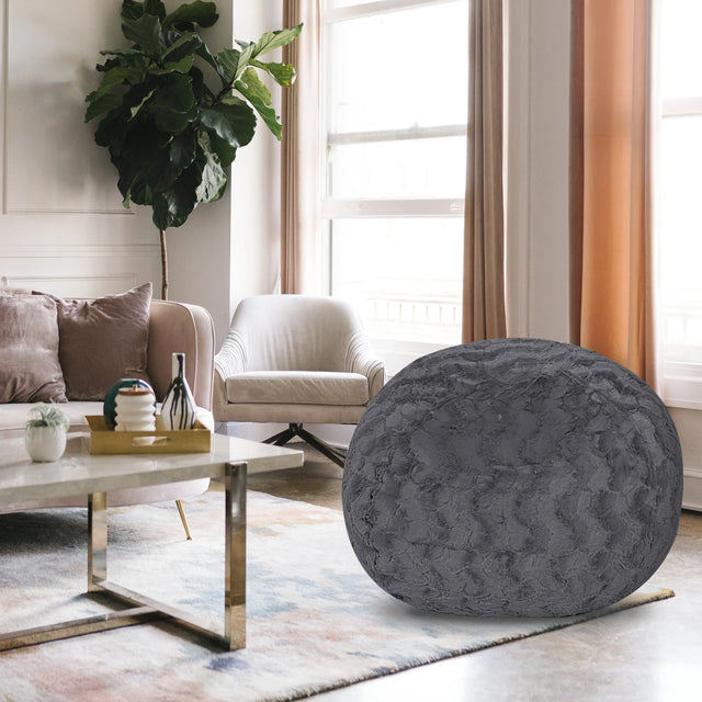 4-Foot Gray Faux Fur Memory Foam Bean Bag Chair - Omega Lifestyles