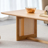 Solid Wood Rectangular Coffee Table With Rattan Weaving - Omega Lifestyles