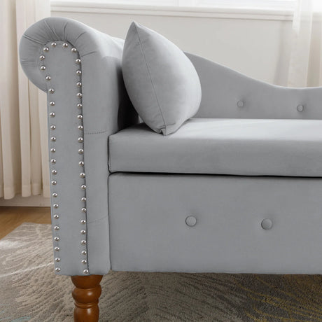 Classic Velvet Storage Chaise Lounge With Pillow - Omega Lifestyles