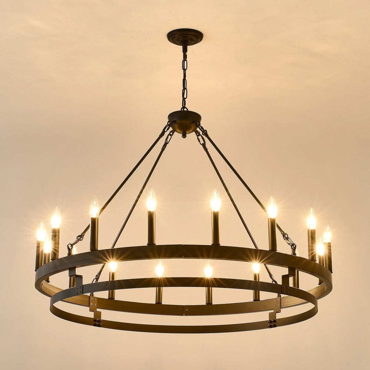 39-Inch 16-Light Matte Black Wagon Wheel Chandelier - Omega Lifestyles
