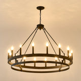 39-Inch 16-Light Matte Black Wagon Wheel Chandelier - Omega Lifestyles