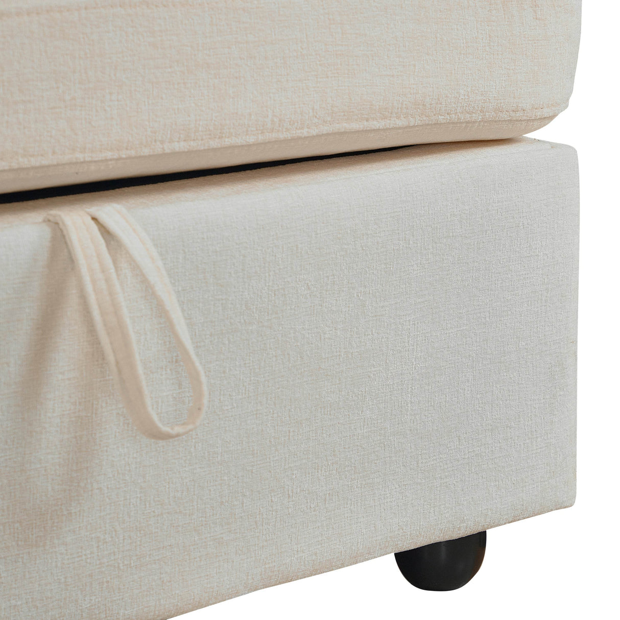 Beige Chenille 3-Seat Sofa With Hardware Feet - Omega Lifestyles