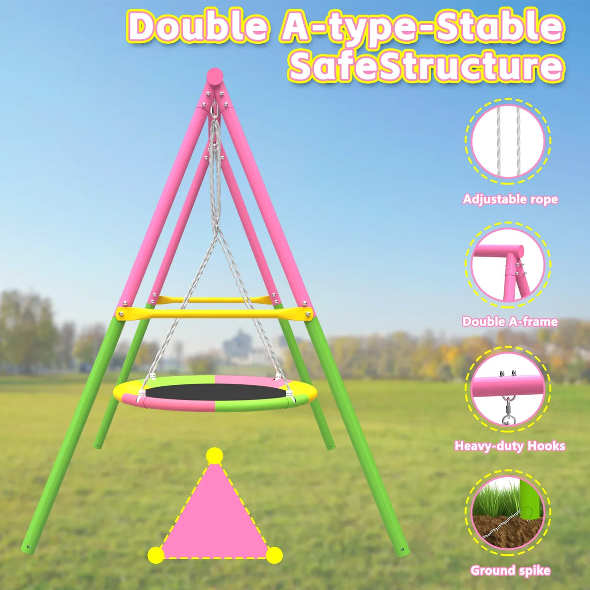 Flying Saucer Steel A-Frame Outdoor Swing Set - Omega Lifestyles