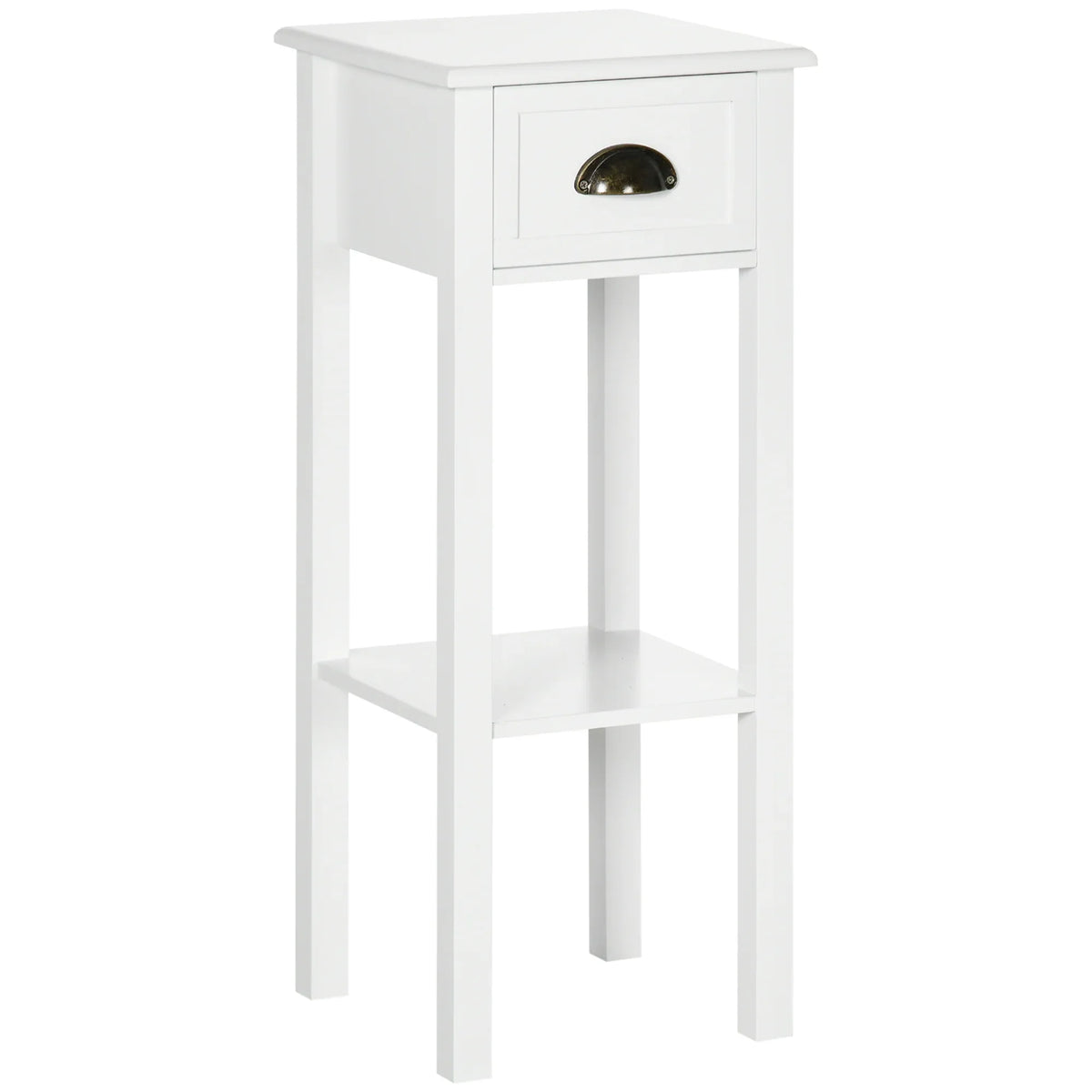 White MDF 2-Tier Side Table With Drawer and Shelf - Omega Lifestyles