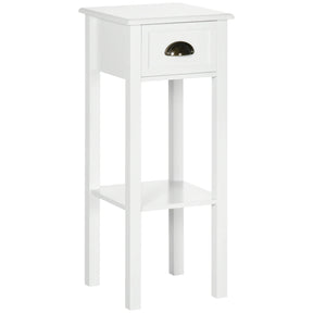 White MDF 2-Tier Side Table With Drawer and Shelf - Omega Lifestyles