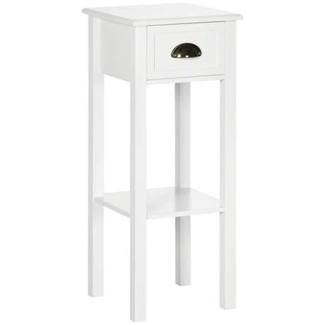 White MDF 2-Tier Side Table With Drawer and Shelf - Omega Lifestyles