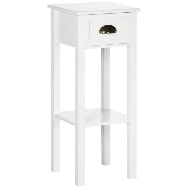 White MDF 2-Tier Side Table With Drawer and Shelf - Omega Lifestyles