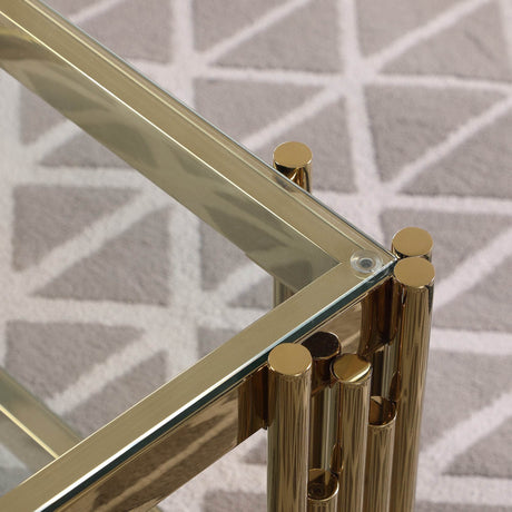 Rectangular Tempered Glass Coffee Table With Golden Stainless Steel Legs - Sleep Galleria