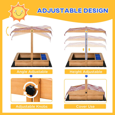 Kids Wooden Outdoor Sandbox With Adjustable Canopy Seat - Omega Lifestyles