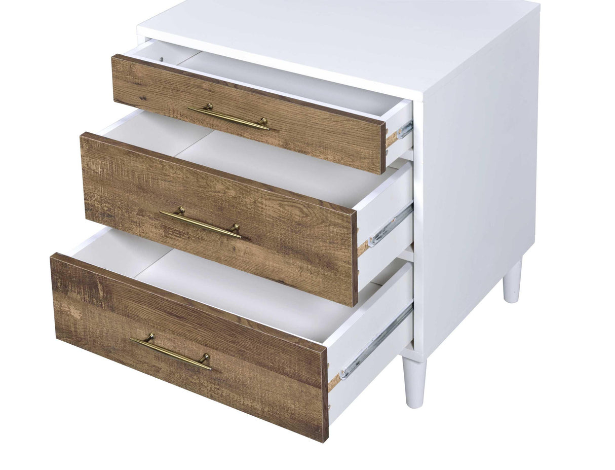 White And Weathered Oak Finish Accent Table With Storage Drawers - Omega Lifestyles