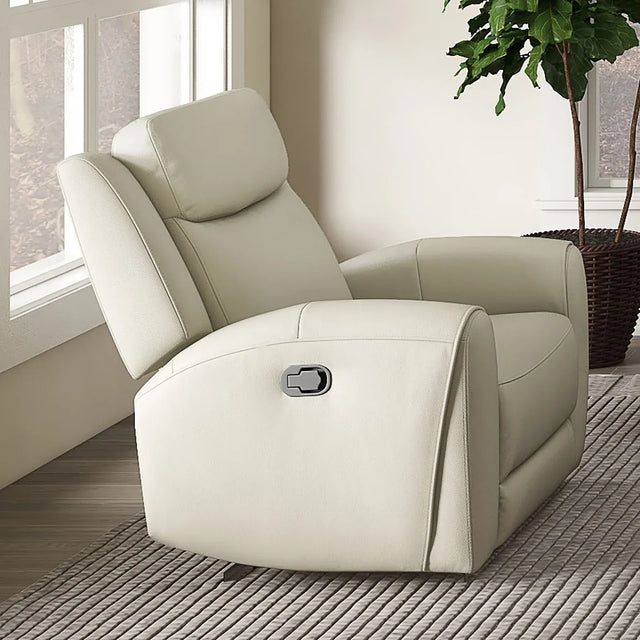 Transitional Beige Leather Manual Recliner With Wide Seat - Omega Lifestyles