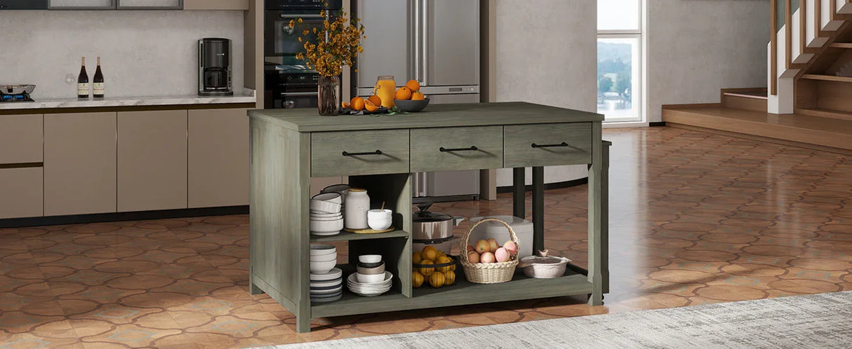 Expandable Retro Kitchen Island With Built-In Power Outlets - Omega Lifestyles