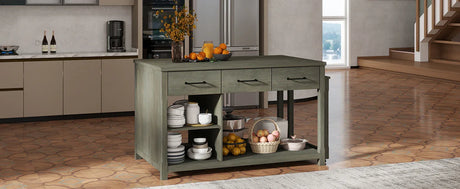 Expandable Retro Kitchen Island With Built-In Power Outlets - Omega Lifestyles