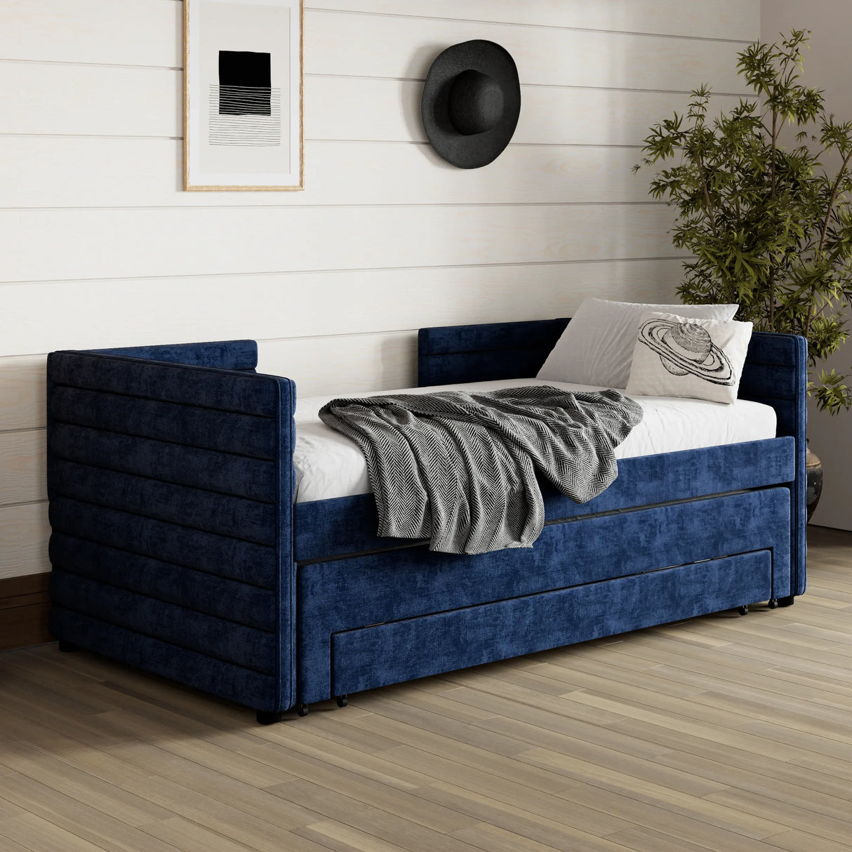 Twin Upholstered Daybed With Trundle And Storage Drawers - Omega Lifestyles