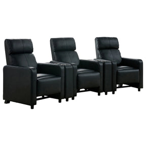 Warren Black Upholstered Three-Seat Home Theater Recliner Set - Omega Lifestyles