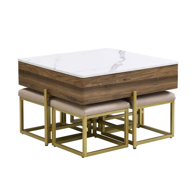 Modern Square Lift-Top Coffee Table Set With Ottomans - Omega Lifestyles