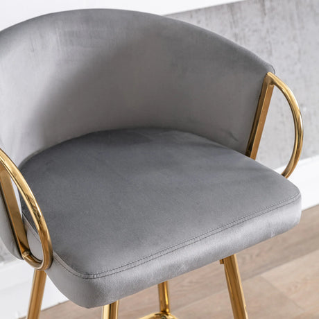 Set Of 2 Gray Velvet Fabric Bar Stools With Foam Cushion - Omega Lifestyles