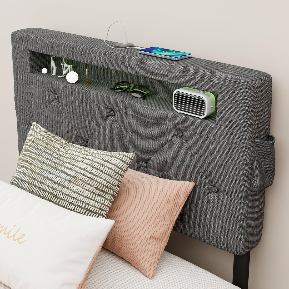 Twin Upholstered Bed Frame With Storage Drawers And USB Charging - Omega Lifestyles