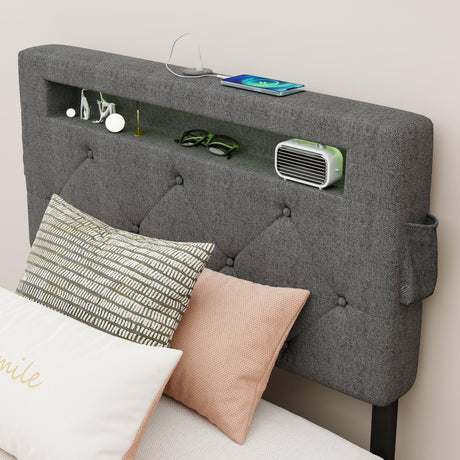 Twin Upholstered Bed Frame With Storage Drawers And USB Charging - Omega Lifestyles