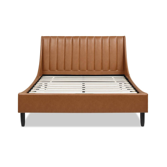 Queen Faux Leather Platform Bed Frame With Tufted Headboard - Omega Lifestyles