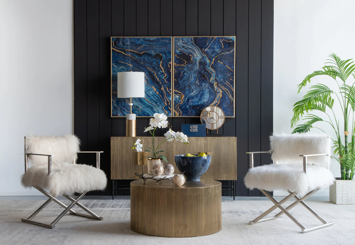 Set Of 2 Blue And Gold Framed Art Panels - Omega Lifestyles