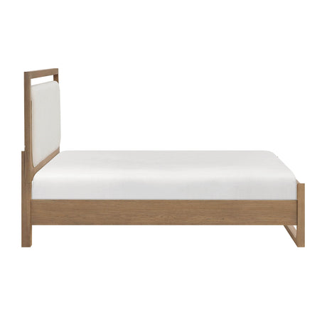 Contemporary Light Brown Wood Upholstered LED Bed Frame - Omega Lifestyles