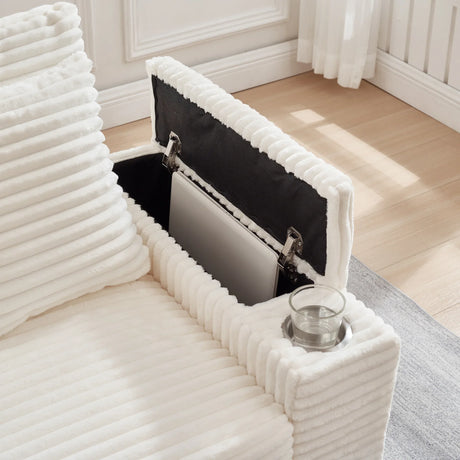 Corduroy Storage Sofa With Ottoman Bluetooth Speaker - Omega Lifestyles