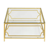 Modern Square Glass Coffee Table With Gold Metal Frame - Omega Lifestyles