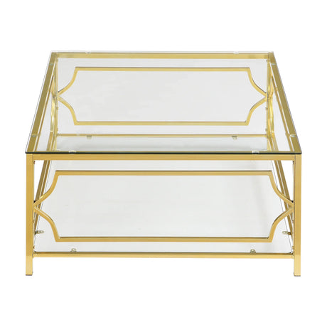 Modern Square Glass Coffee Table With Gold Metal Frame - Omega Lifestyles