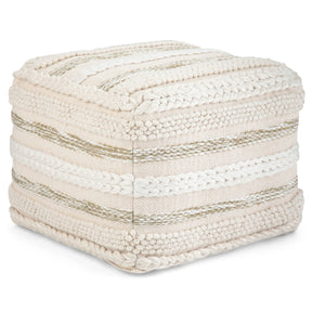 Woven Natural Fabric Square Pouf Accent Stool - Omega Lifestyles