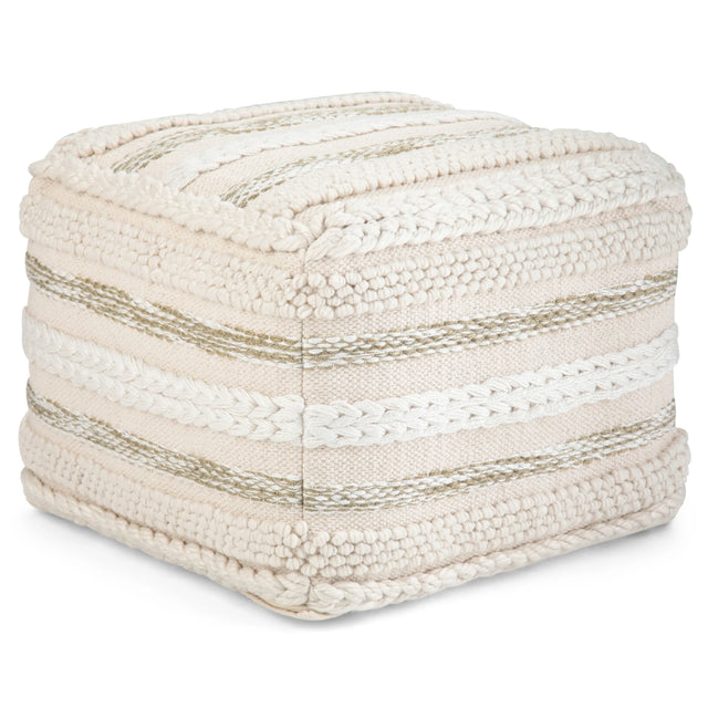 Woven Natural Fabric Square Pouf Accent Stool - Omega Lifestyles