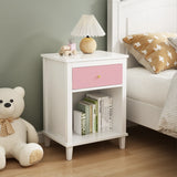 Pink MDF Wooden Nightstand With Drawer And Shelf - Omega Lifestyles