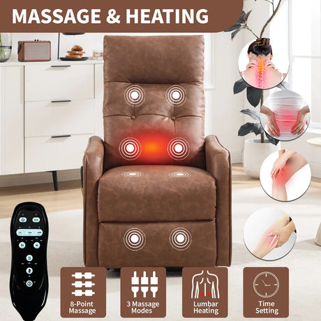 Brown Faux Leather Power Lift Recliner Chair With Massage Heat - Omega Lifestyles