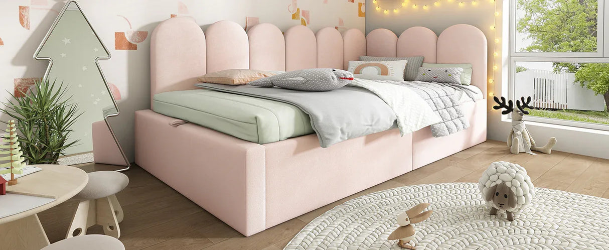 Pink Velvet Upholstered Twin Storage Daybed With Metal Frame - Omega Lifestyles