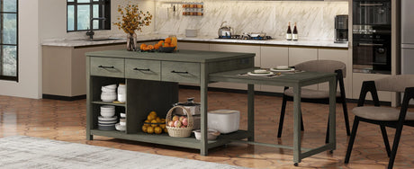 Expandable Retro Kitchen Island With Built-In Power Outlets - Omega Lifestyles