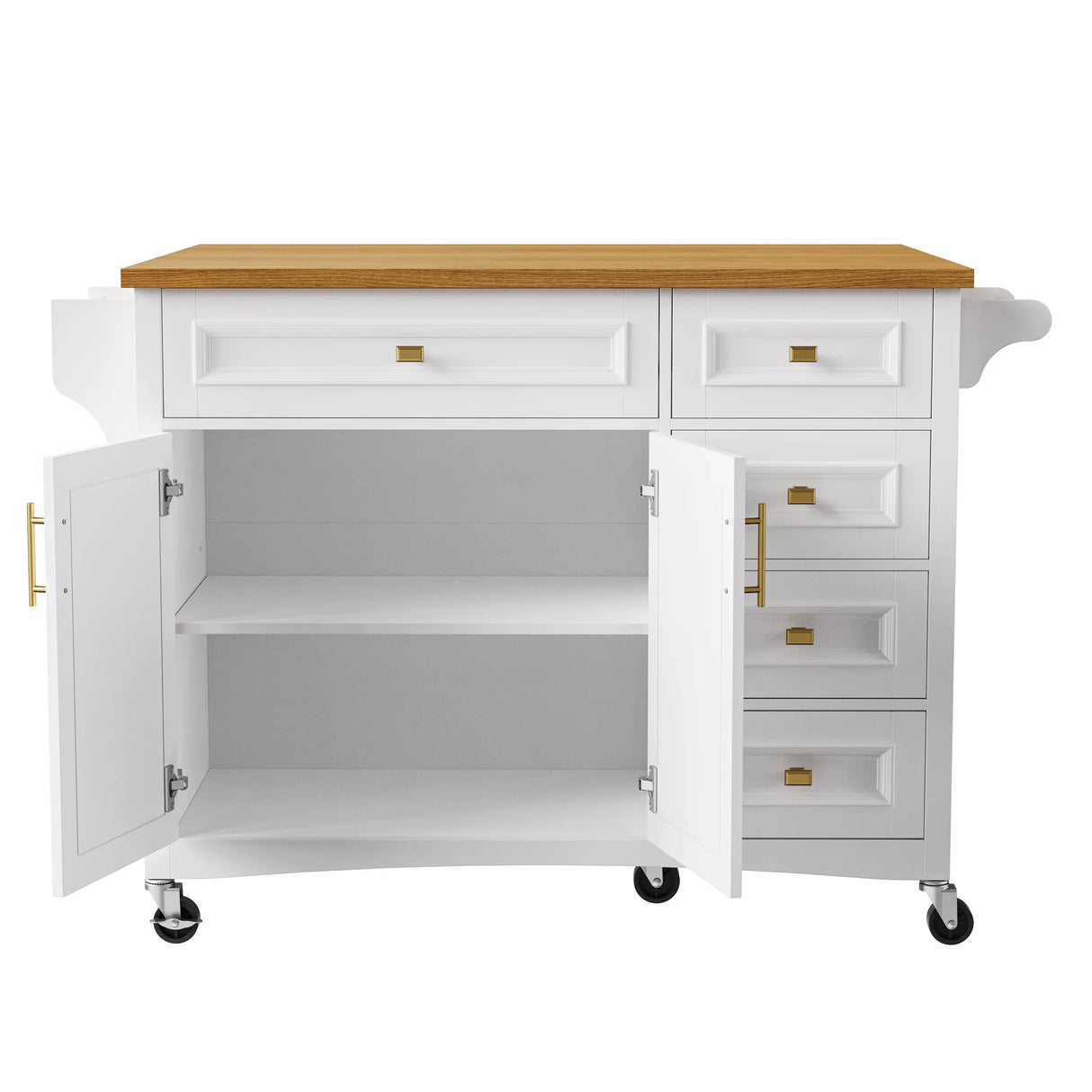 Classic Vintage Embossed White Kitchen Island On Wheels - Omega Lifestyles