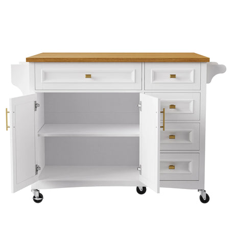 Classic Vintage Embossed White Kitchen Island On Wheels - Omega Lifestyles