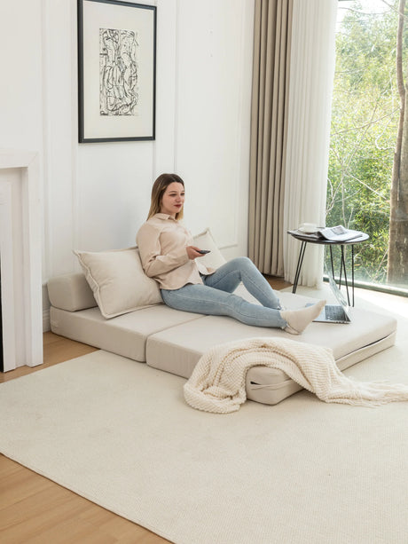 Foldable Corduroy Convertible Sofa Bed With Lumbar Pillow - Omega Lifestyles