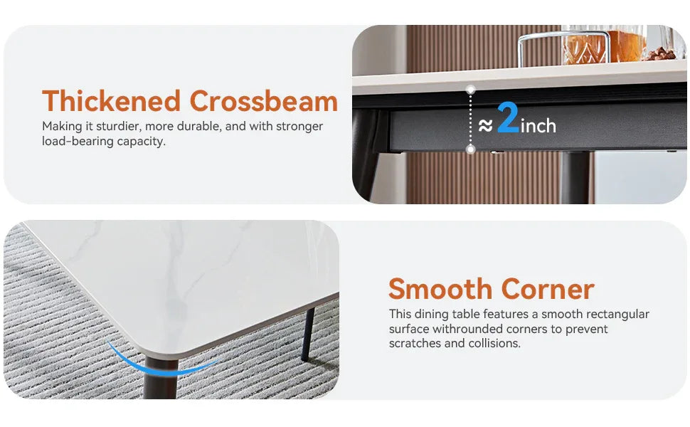 Modern Rectangular Ceramic Top Dining Table With Metal Base - Omega Lifestyles