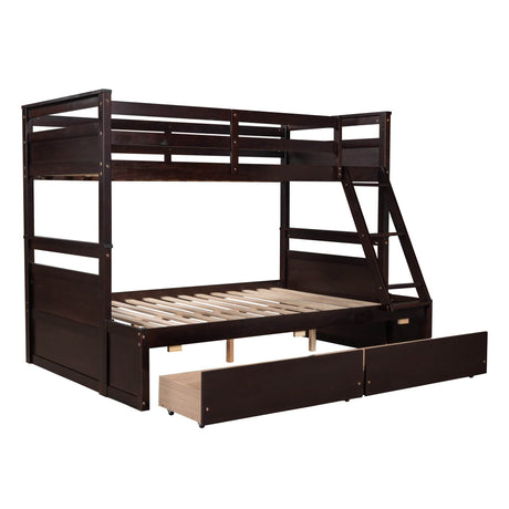 Twin-Over-Full Solid Wood Storage Bunk Bed Espresso - Omega Lifestyles