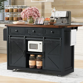 Farmhouse Kitchen Island Rolling Cart With Power Outlet - Omega Lifestyles