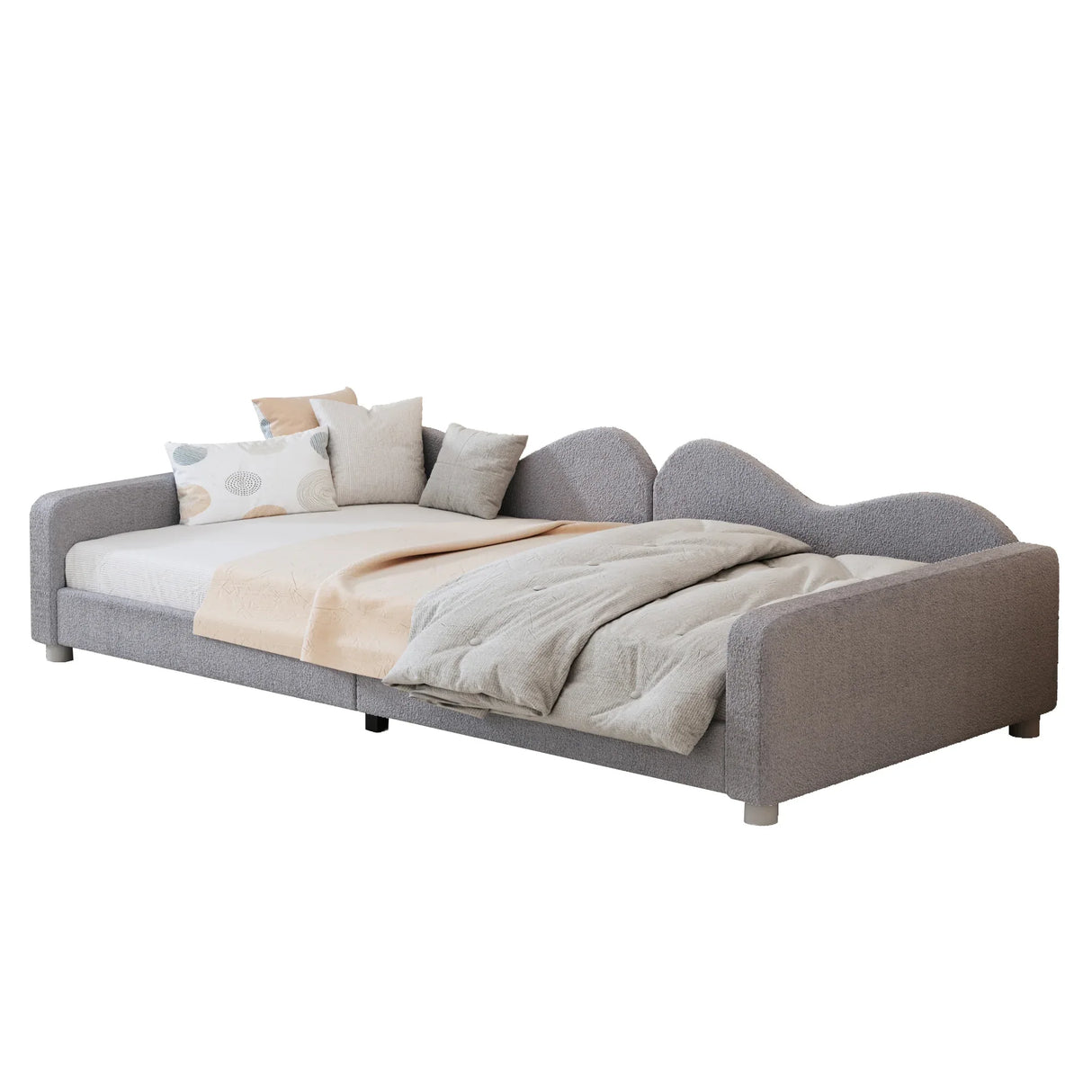 Twin Upholstered Sherpa Fabric Daybed With Cloud Backrest - Omega Lifestyles