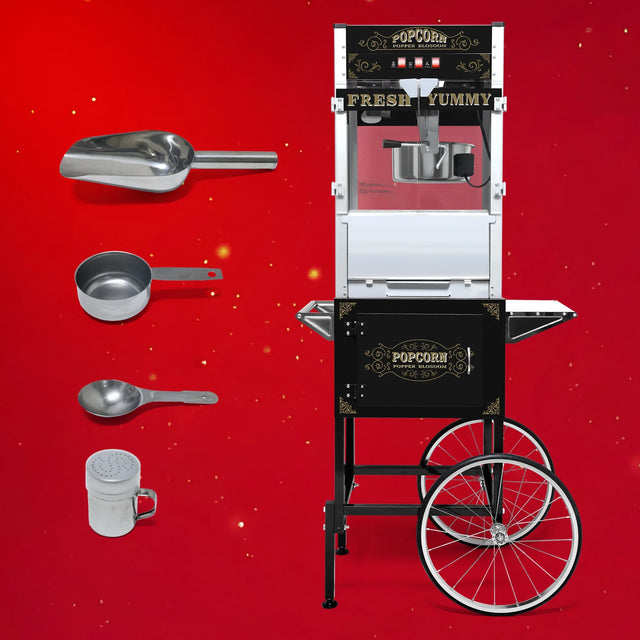 Commercial Popcorn Machine With Cart And Stainless Steel Kettle - Omega Lifestyles