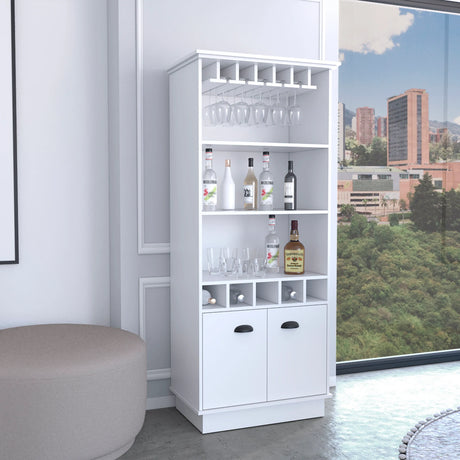 Modern White 70-Inch High Glass Door Bar Cabinet - Omega Lifestyles
