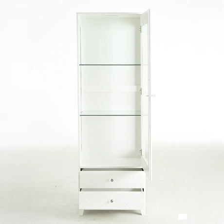 Modern Upholstered Glass Display Cabinet With Adjustable LED Light - Omega Lifestyles