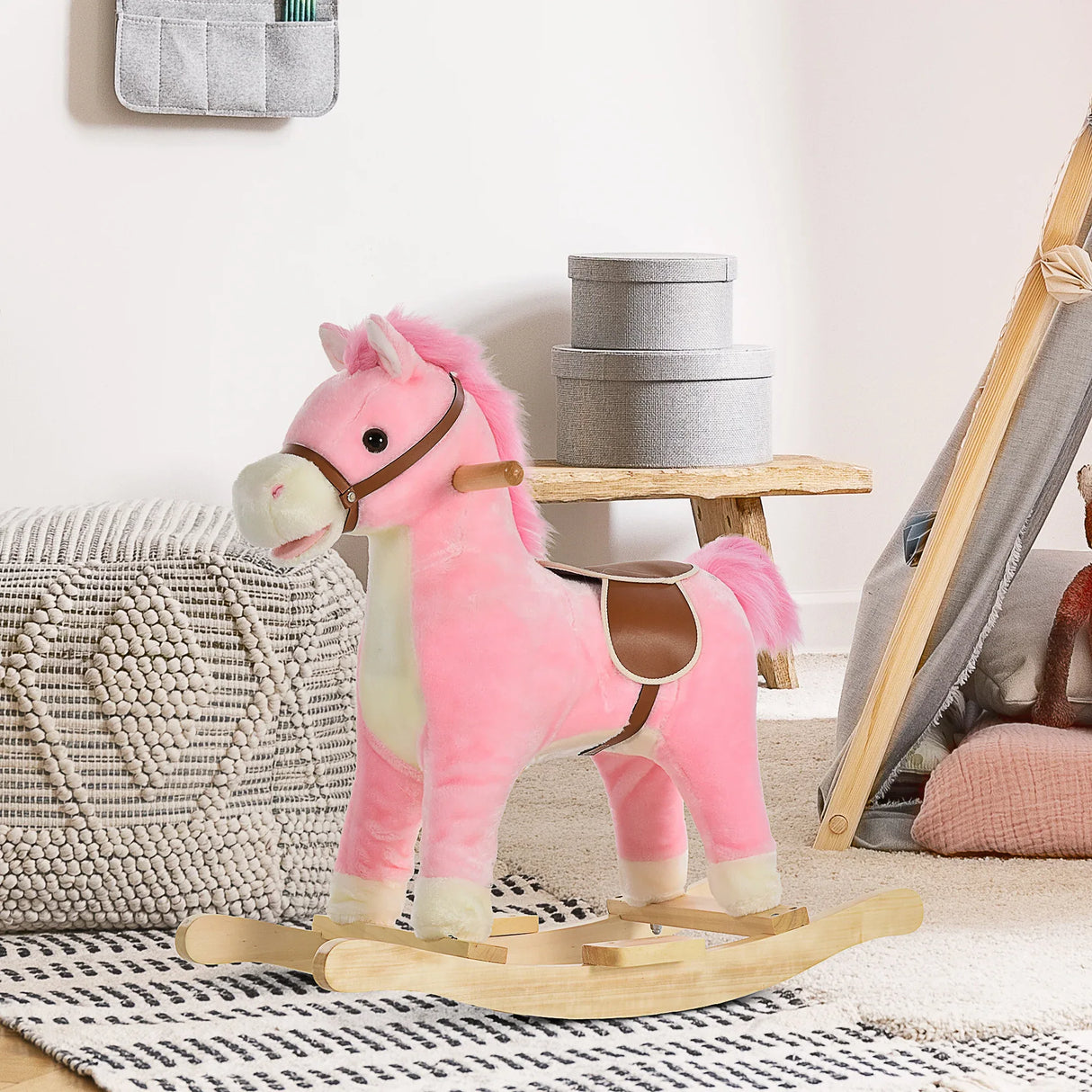 Interactive Pink Plush Baby Rocking Horse Toy - Omega Lifestyles