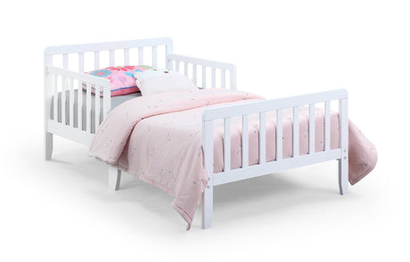 Solid Wood White Toddler Bed With Safety Rails - Omega Lifestyles