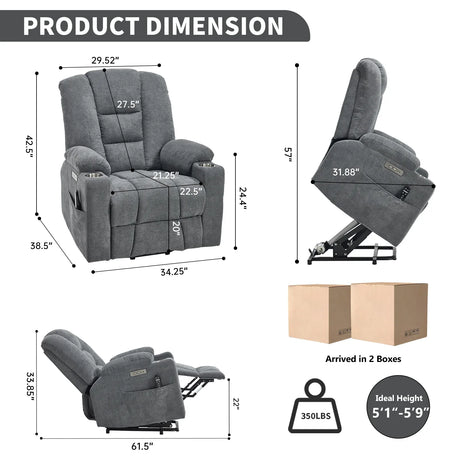 Power Lift Medium-Firm Chenille Upholstered Recliner Chair - Omega Lifestyles